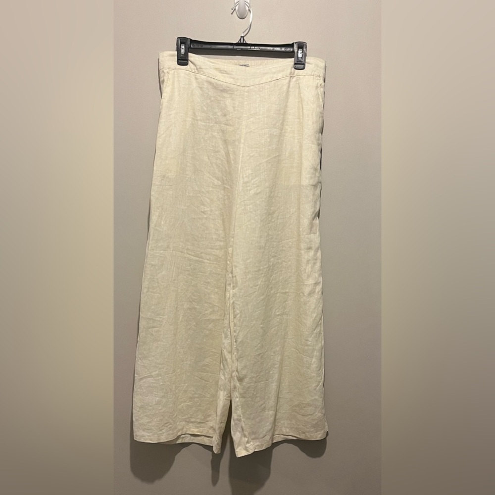 Nicole Miller 100% Linen Palm Trees Floral‎ Wide Leg Pants women’s size L